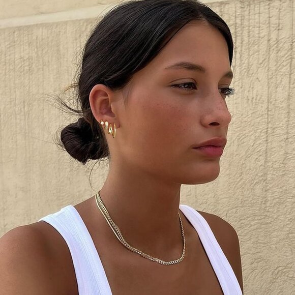 14K Gold Plated Lightweight Earrings Sets for Multiple Piercing Women Hoops - Picture 8 of 9